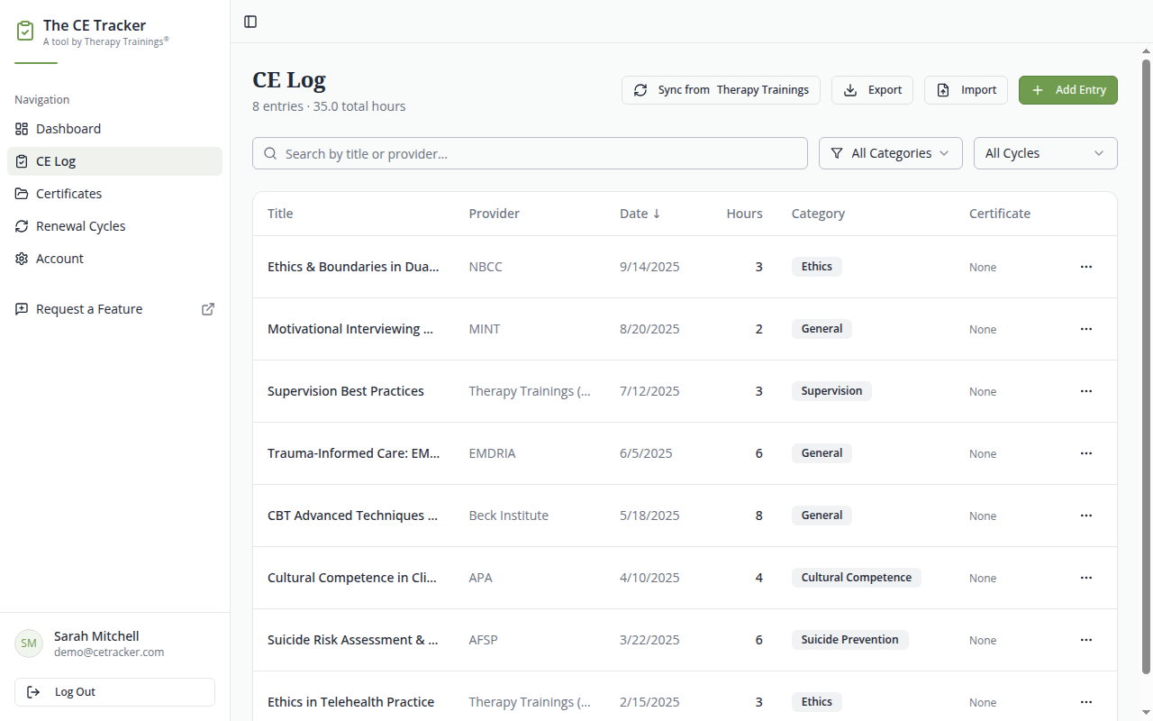 The CE Tracker | #1 Continuing Education Tracker for Mental Health ...